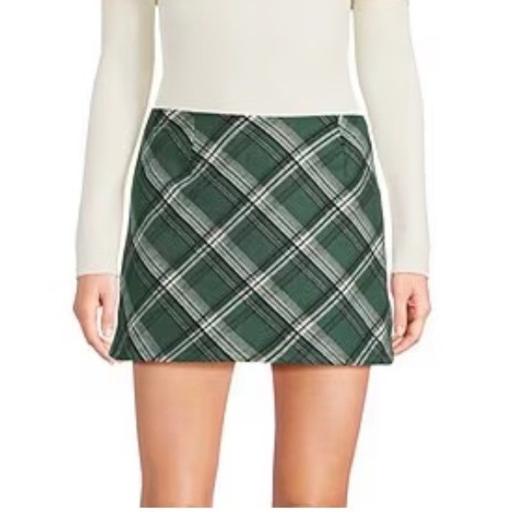 Originality Plaid Skort Green Tartan Mini Skirt Built In Shorts Womens L Green